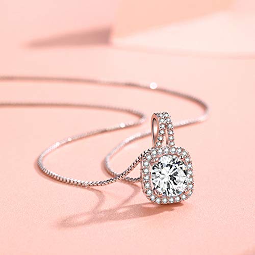 SBLING Platinum Plated Cubic Zirconia/Austrian Crystal Cushion Shape Halo Pendant Necklace/Earrings2