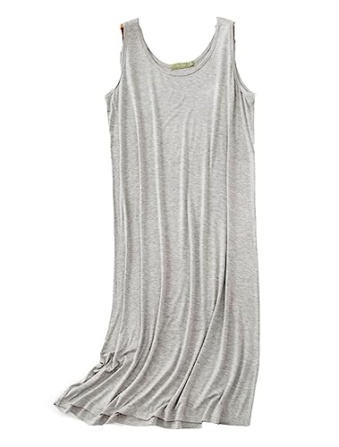 DSJJ Nachthemd Damen Ärmellose Nachthemd Soft Modal Spandex Ärmellose Sommer Nachtwäsche (Grau,L)