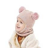 Scarf Woolen Earflap Hood Warm Skull Knit Caps，Crochet Earflap Pilot Hats Beanie Cap for Toddlers Baby Girls and Boys (Hat6-Pink)