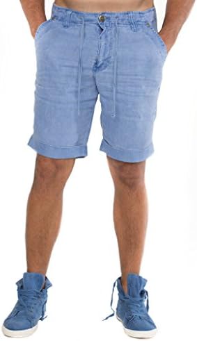 Claudio Milano Men's 100% Linen Shorts with Drawstring 31 Denim