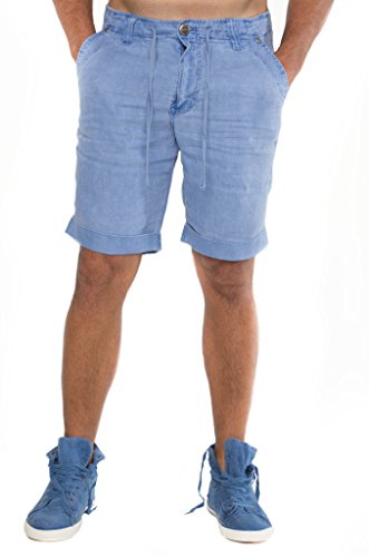Claudio Milano Men's 100% Linen Shorts With Drawstring 31 Denim #TOP27