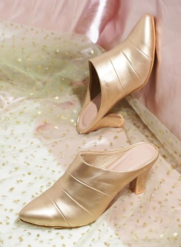 Image of TRYME Fashion Pointed for Party and Formal Occasions Mules Cone Block Heel Sandals for Girls & Women