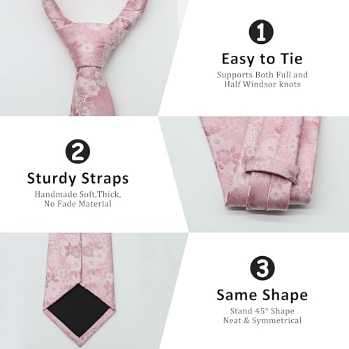Image of Mantieqingway Floral Ties for Men, 3pcs /set Neck Tie Pocket Square Holder Set for Wedding Business Prom Party Usual