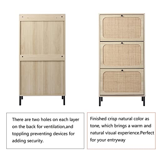 Spaco Shoe Storage Cabinet For Entryway,Natural Rattan Shoe Cabinet With 3 Flip Drawers,Freestanding Shoe Rack Storage Organizer With Adjustable Shelf For Entryway #TOP5