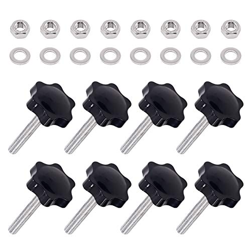 Swpeet 60Pcs M8 x 50 Hex Shaped Male Thread Metal Clamping Hand Star Knobs with 304 Stainless Steel Hex Nuts and Flat Washer Assortment Kit, Clamping Screw (M8*50)