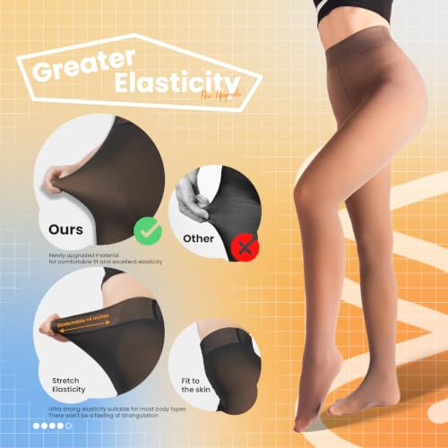 Image of Caprilite Women Fleece Lined Tights-Fake Translucent Leggings High Waist Pantyhose Sheer Thick Warm Tights For Women