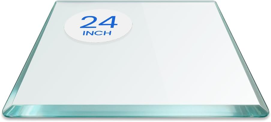 24" Inch Square 1/2 Inch Thick Bevel Polished Tempered Glass Table Top Radius