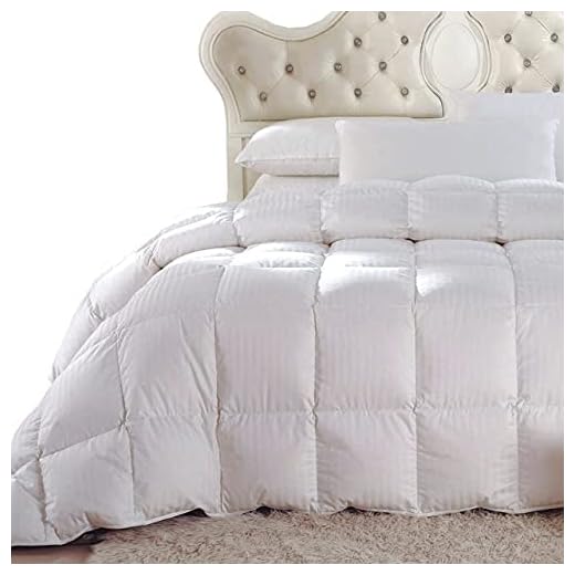 Royal Hotel Bedding Down Comforter, Hypoallergenic Down Comforters, Light and Buffy, 100% Cotton Striped Shell, Medium Warmth, Duvet Insert, King/California King