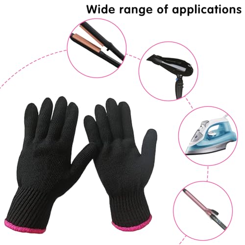 Hitzebeständige Handschuhe,2 Stk Hitzeschutz Handschuh Lockenstab,Hitzehandschuh,Hitze Handschuhe Friseur,Hitzeschutzhandschuhe für Lockenstab und Glätteisen,Haarstyling Black Gloves Styling-werkzeuge