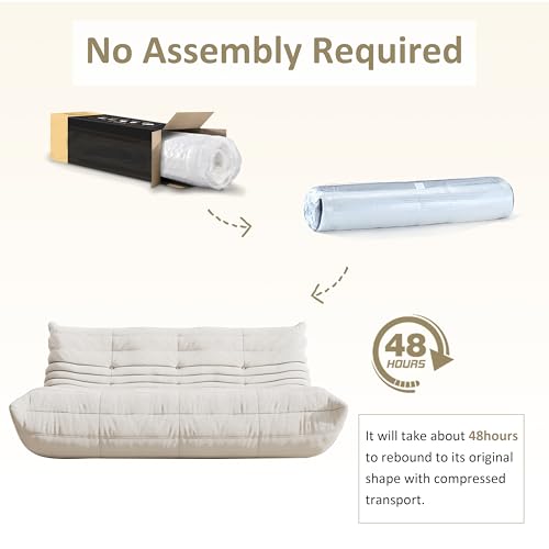 Image of Giant Bean Bag Chair, Oversized Cloud Soft Memory Foam Bean Bag Sofa, Vacuum Compressed No Assembly Comfortable Lounge Couch for Living Room Family Rest Leisure Use (White, 3-Seater)