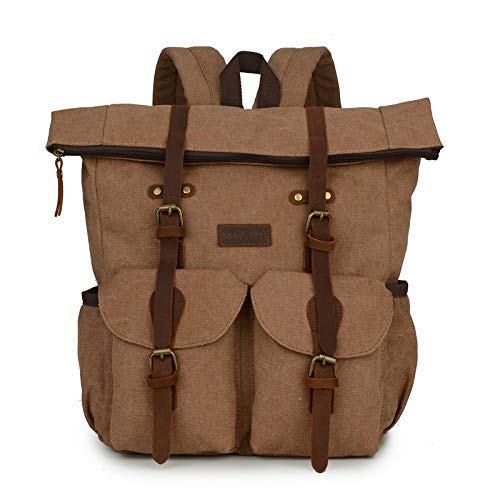 Handcuffs Laptop Backpack 17 inch Canvas Backpack Vintage Leather Laptop Bag Travel Casual Daypack