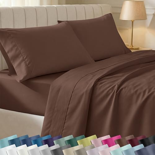 California Design Den Soft 100% Cotton Bed Sheets Queen Size Set 400 Thread Count Good Housekeeping Award Winner Silky Smooth Sateen Deep Pocket Queen Bed Sheet Set - Espresso Chocolate Brown