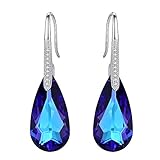EleQueen 925 Sterling Silver CZ Teardrop Hook Dangle Earrings Bermuda Blue & Purple
