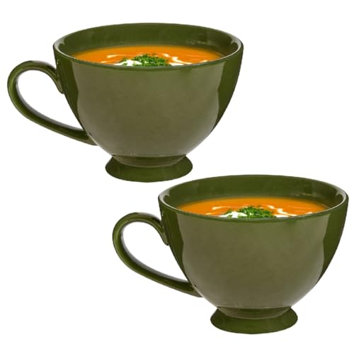 Image of Dibor Large Soup Bowl Mugs Set of 2 600ml/20oz Crockery Gift Set (Green)
