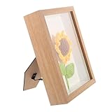 DOITOOL かぎ針編みひまわりフォトフレーム 手作り永生花 木製卓上額縁 壁掛け装飾 寝室リビング写真ディスプレイパーティー飾り