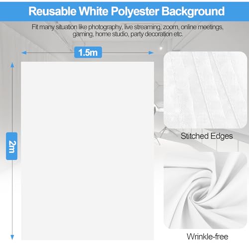 EMART Fond Blanc avec Support en Forme de T de 2x2m, 1,5x2m Toile Blanc – vue 3