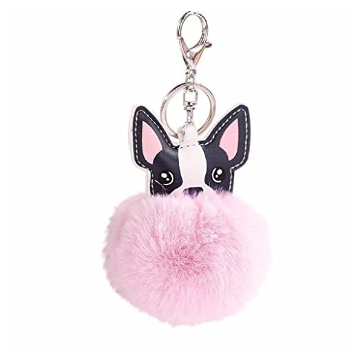 Llaveros de Perro Animal Lindos, Holacha Anillo de Llave de Piel de Conejo Colgante para Mujer Chica Accesorios de Teléfono Coche Bolsos (rosa)