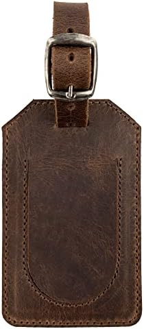Leather Nomad, Luggage Tag Handmade from Full Grain Leather - Accessory Case, Buckle for Secure Attachment, Suitcase Identifier, Great for Travel - Bourbon Brown