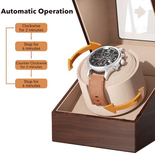 Racokky Watch Winder for Automatic Watches, Anti-Magnetic Single Watch Winder Box for Rolex, Luxury Wooden Case, Quiet Japanese Motor, Soft Velvet Pillow, Battery or Type-C, Premium Gift for Men by Racokky - Used condition - Image 7