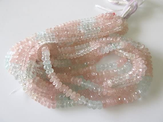 LKBEADS Fasetowane koraliki z morganitu rondelle, naturalna biżuteria morganitowa, naszyjnik z morganitu, 7 mm każda, 38 cm sznurek