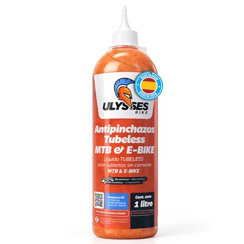 Liquido tubeless MTB y E-Bike 1L | Liquido Antipinchazos Bicicleta sin amoniaco | Sellador Repara Pinchazos Bicicleta | Kit Reparacion Neumaticos | Gel Antipinchazos para Jeringa Tubeless