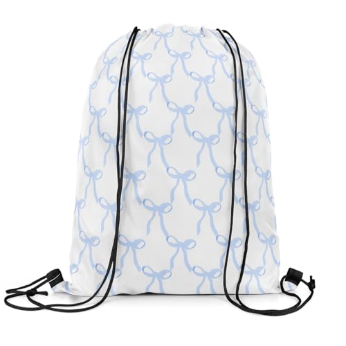 jejeloiu Blue Bow Print Drawstring Bags Cute Bowknot Sports Drawstring Sackpack Set Ribbon Bow Drawstring Backpack Blue Bow Room 13