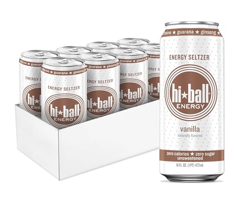 Hiball Clean Energy Drink - Vanilla - Zero Sugar, Zero Calorie Sparkling Water (8-Pack)