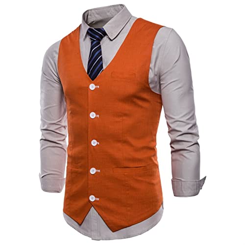 Herren Casual Cotton Leinen Anzug Weste Federweste Weste Männer Business Wege Weste Weste Männliche Gilet (Color : Orange, Size : XXXX-Large)