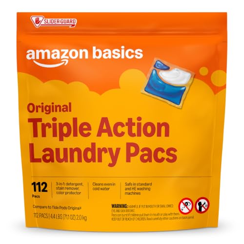 Amazon Basics Laundry Detergent Pacs, Original Scent, Powerful Triple Action, 112 Count
