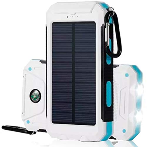 Dualpow Solar Charger 30,000mAh, Portable Solar Battery Charger External Battery Pack Phone Charger Power Bank for Cellphones Tablet with Flashlight and a 3 Feet Micro USB Cord (White/Blue)