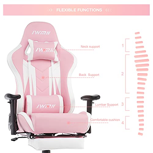 IntimaTe-WM-Heart-Silla-GamingSilla-Gamer-con-Reposapies-Ergonomica-Silla-Giratoria-ReclinableAjustable-PC-Silla-con-Respaldo-Alto-Cojin-Lumbar-Cabeza-AlmohadaRosado