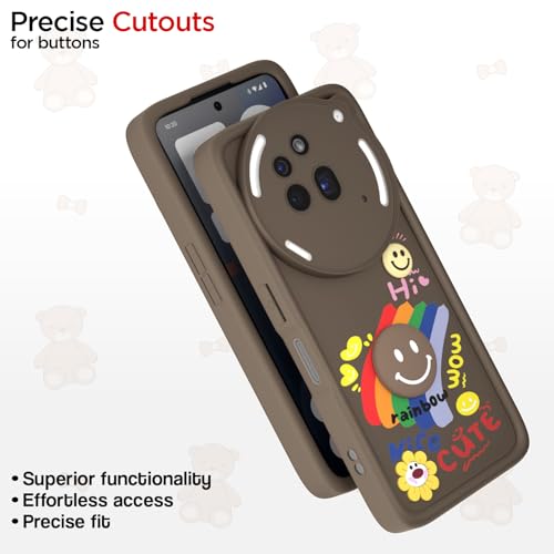 Image of Pikkme Back Cover for Nothing Phone 3a Pro 5G | Soft Silicone| Cute Rainbow Smile & 3D Cartoon Flower Design | Shockproof Raised Camera Protection Bumper Case (Brown)