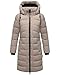 MARIKOO Damen Langer Wintermantel warmer Steppmantel mit abnehmbarer Kapuze Kaltnäschen 16 Light Taupe Gr. M