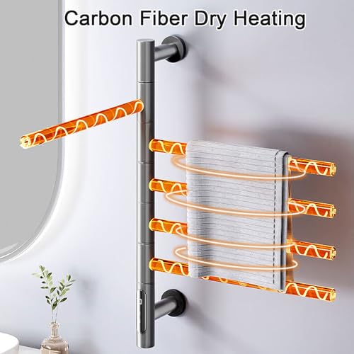 Toallero calefactable de Acero Inoxidable con Varilla giratoria y Ajuste de Temperatura, radiador toallero eléctrico de Pared para baño de Hotel, Blanco (Gray)