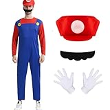 Kitimi Disfraz para Niños Adultos, Disfraz de Supercon Traje, Gorra y Barba, Disfraz de Carnaval de Halloween para Niños(Adulto-Rojo M)
