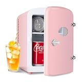 Simple Deluxe 4L/6 Can Portable Mini Fridge with Observation Window, Compact Cooler & Warmer Freon-Free Small Refrigerator, for Skincare, Beverage, Food, Cosmetics, Pink