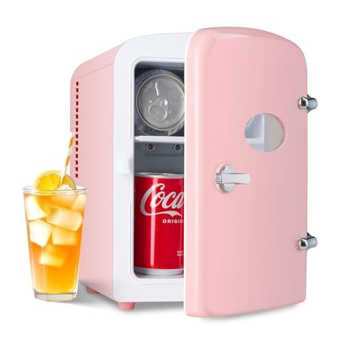 Image of Simple Deluxe 4L/6 Can Portable Mini Fridge with Observation Window, Compact Cooler & Warmer Freon-Free Small Refrigerator, for Skincare, Beverage, Food, Cosmetics, Pink