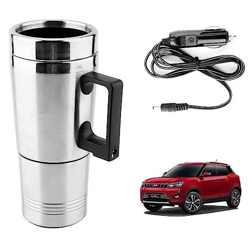 Image of Oshotto 12V Stainless Steel Car Heating Kettle /Mug, Travel Friendly electric Tea /Coffee maker Compatible with Mahindra XUV 300 (300ml) - Silver