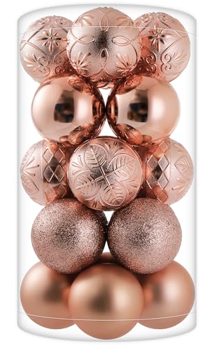 20ct Rose Gold Christmas Ball Ornaments Shatterproof Plastic Christmas Tree Decorations for Xmas Party Home Office Holiday Decor -Large Size (3.15", 80mm)