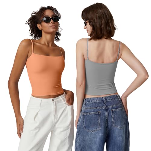 Image of QINSEN Women's Double Lined Basic Tank Top Adjustable Spaghetti Straps Sleeveless Camisole Shirts