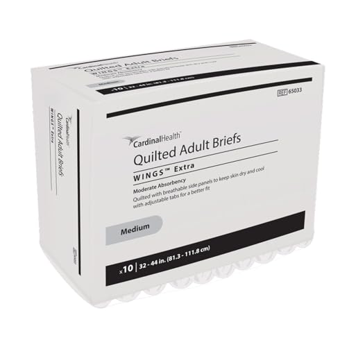Cardinal Health™ Quilted Adult Briefs, Wings™ Extra, Moderate Absorbency, White, Medium, Case of 100