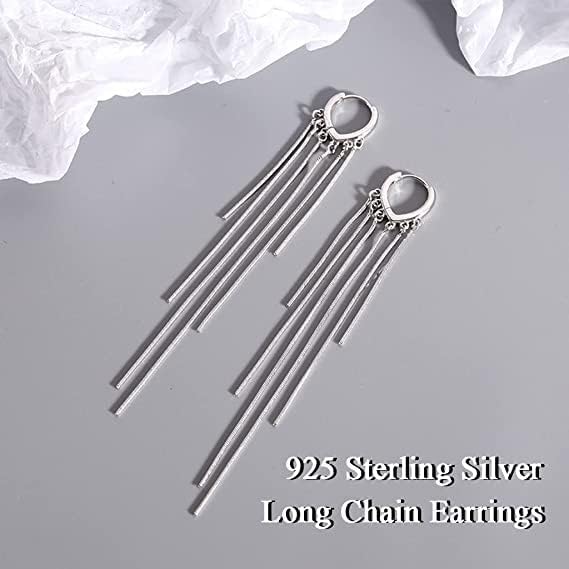 DI QIU REN Silver Women's Tassel Earrings Long Gold Tassel Earrings 925 Silver Chandelier Earrings Threading Long Gold Dangle Earrings