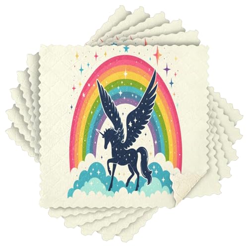 ALAZA Rainbow Unicorn Silhouette with Stars Dish Towels Set of 6,Dish Bar Tea Towel Dishcloths Washable Fast Drying Dish Cloth Reusable Cleaning Cloth,11 x 11 inches