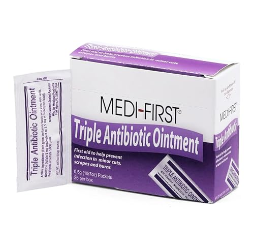 Medi-First First Aid Antibiotic 0.5 Gram Individual Packet Ointment 400 IU - 5 mg - 5,000 IU/Gram Strength, 25 Ct