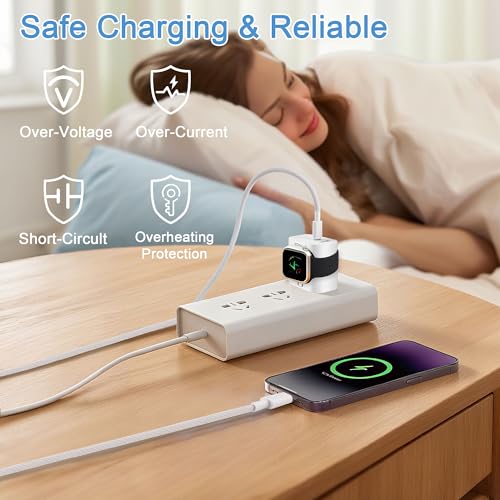 3-in-1 Adapter for Apple Watch, 20W USB C Fast Charging Block with Dual Ports & Magnetic Wireless Adapter, Portable Travel Wall Plug for iWatch Ultra/SE/10/9/8/7/6, iPhone 16/15/14/13, AirPods - Image 7