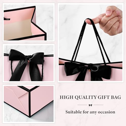 BBLIKE Pochette Cadeau Papier - 2 Pièces Sac Emballage Cadeaux Grand Format Avec Anse, Gift Bag Paquet 28*20*10CM Luxe Avec Noeud + 2 Cartes + 4 Mouchoirs Pour Fête d'Anniversaire, Mariage (Rose-Noir) – vue 3