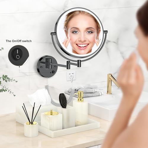 Rocollos 9" Plug-in Wall Mounted Lighted Makeup Mirror 1X/10X Magnification, Super Large Double Sided LED Vanity Mirror for Bathroom (Black) - Image 2