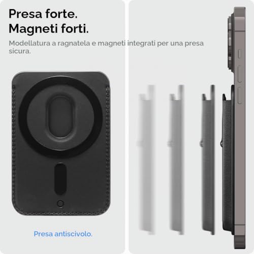 Spigen Smart Fold 2 MagFit Portafoglio MagSafe Wallet Magnetico Portacarte con Cavalletto Compatibile con iPhone 17/16/15/14/13/12 Modelle - Nero - Immagine 4