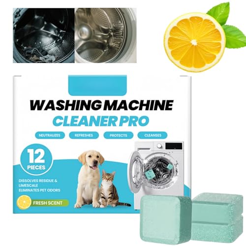 12Pcs Prime Enzyme Washing Machine Cleaner Tablets Washing Machine Tablets Washing Machine Cleaner with Formula for Deep Cleaning Pet Hair Remover & Deep Clean for HE Front Top Load Washer