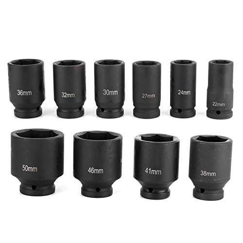 Keenso Juego de Llaves de Vaso de Impacto Profundo Métricas, Acero CrMo con Accionamiento de 3/4 Pulgadas, 22 Mm a 50 Mm, Diseño de 6 Puntos, Herramienta de Reparación de Automóviles Duradera para